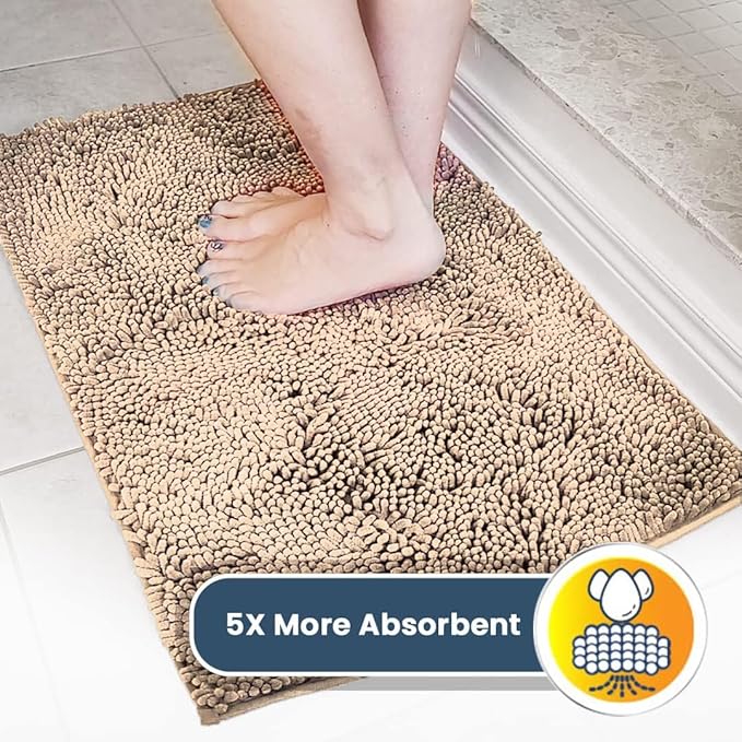 Muddy Mat® AS-SEEN-ON-TV Highly Absorbent Microfiber Door Mat and Pet Rug, Non Slip Thick Washable Area and Bath Mat Soft Chenille for Kitchen Bathroom Bedroom Indoor and Outdoor - Beige 6ft x 9ft