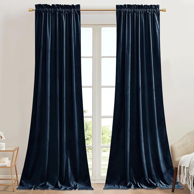 StangH Blue Velvet Blackout Curtains 96 inches Long Navy Blue Thick Thermal Insulated Window Treatment Luxury Home Decor for Sliding Door/Bedroom/Dining Room, W42 x L96, 2 Panels