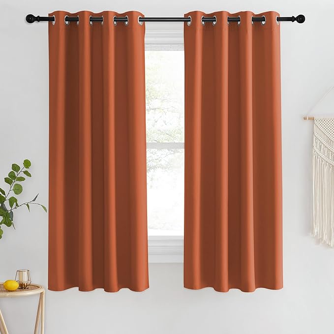 NICETOWN Blackout Short Curtain 63 inches Long for Windows, Thermal Insulated Curtain Grommet Room Darkening Window Treatment for Bedroom/Living Room, 1 Panel, W46 x L63, Burnt Orange