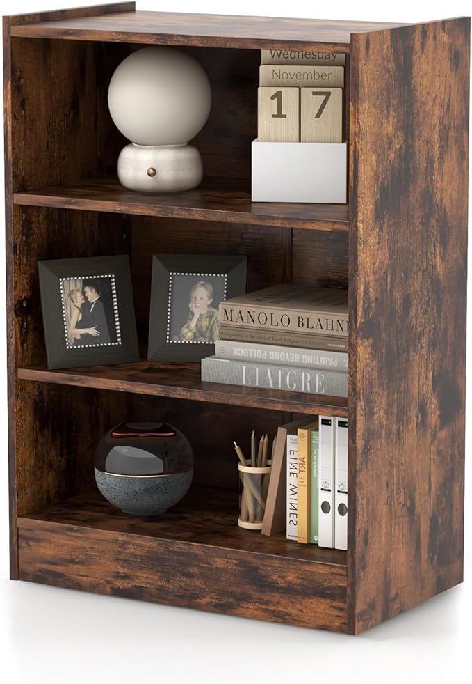 LOKO 3-Tier Open Bookcase, Modern 3-Cube Bookshelf with 18-Position Adjustable Shelves & Anti-toppling Devices, Multipurpose Cubical Display Storage Organizer for Living Room Study (1, Rustic Brown)