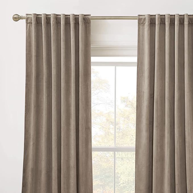RYB Home Taupe Bedroom Curtains Heavy Velvet 84 inches, Room Darkening Privacy Window Curtains Soft Durable Velvet Backdrops for Sliding Door Living Room, W52 x L84, 2 Panels Set