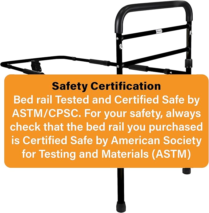 Vaunn Medical New Adjustable Bed Assist Rail Handle (Passed ASTM F3186–17 Safety Standard) and Hand Guard Grab Bar, Bedside Safety and Stability (Tool-Free Assembly)