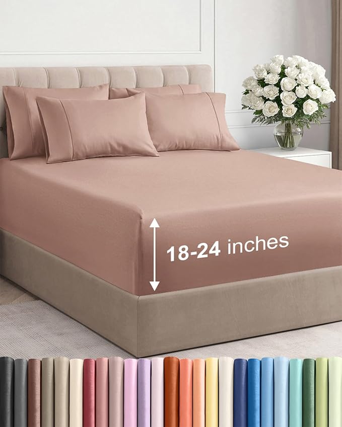 Extra Deep King Sheet Set - 6 Piece Breathable and Cooling Sheets - Hotel Luxury Bed Sheets Set - Easy & Secure Fit - Soft, Wrinkle Free and Comfy Sheets Set - Mauve Sheet Set with Extra Deep Pockets