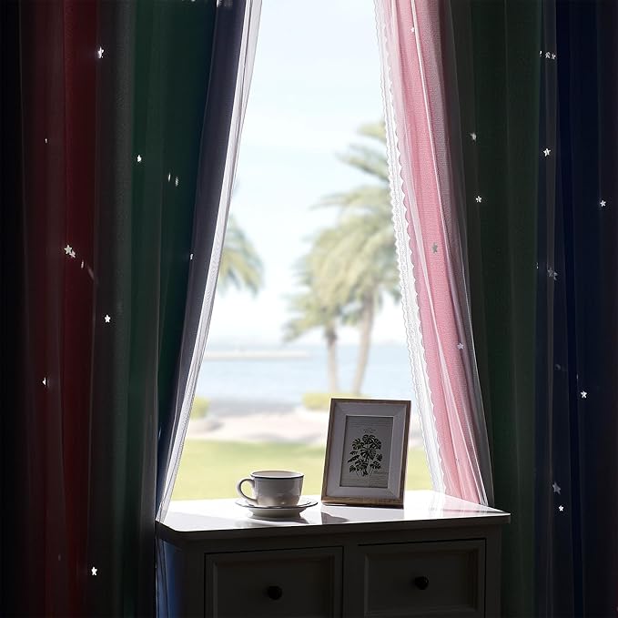 XiDi Curtains for Bedroom Decor, Rainbow Pink GreenBlue34/96/1