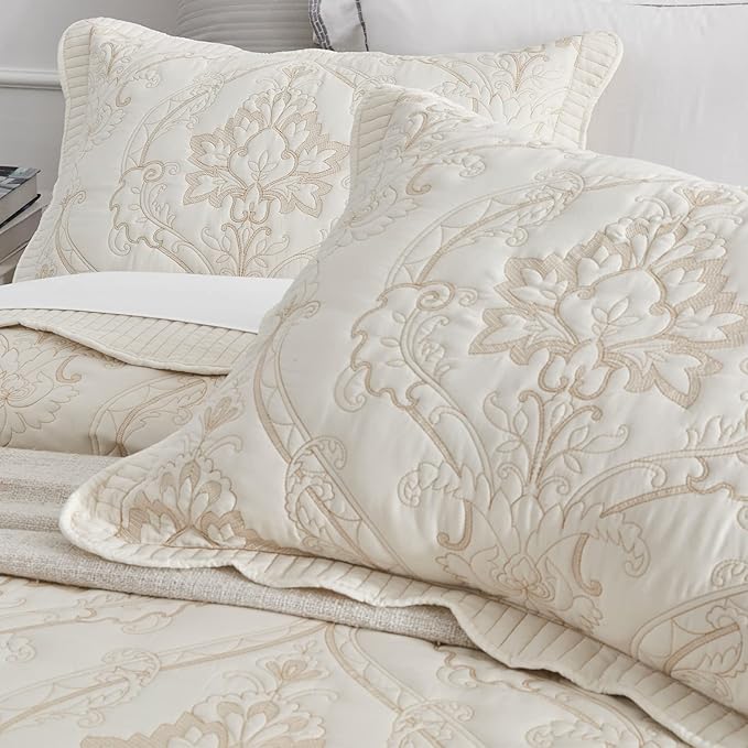 CHIXIN Microfiber Standard Pillow Shams Set of 2 - Quilted Decorative Pillow Covers - Ivory-Yellow - Size (20" x 26")