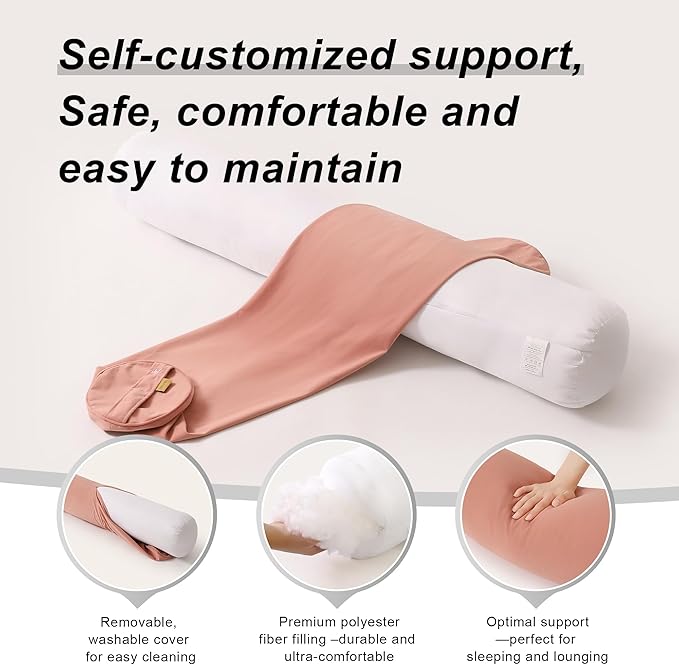 Body Pillow for Adults – Long Bolster Pillow for Bed, Round Cuddle Pillow, Full Support for Side Sleepers,59 x 7.87 Inches,Blush Pink