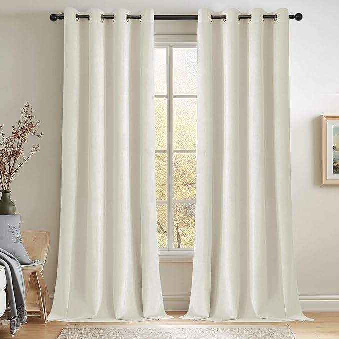 Joydeco Mousse White Blackout Curtains 96 Inch Long, Luxury Thermal White Velvet Curtains for Bedroom & Living Room, Room Darkening Velvet Drapes 2 Panels, Grommet Top (52W x 96L)