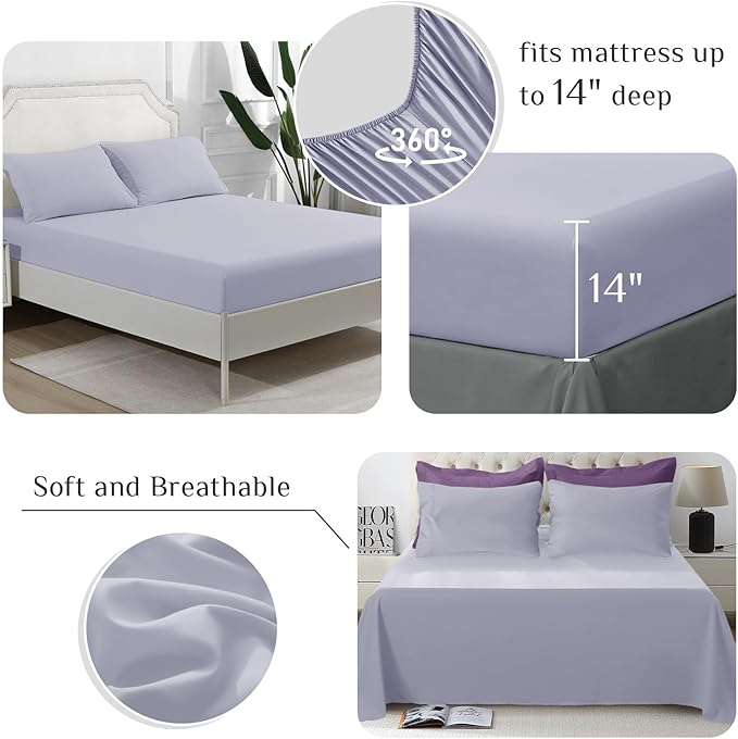 JOLLYVOGUE Full Comforter Set, Ultra-Soft Bed in a Bag Full Size 7 Pieces, Oeko-TEX Certified Bedding Set with Down Alternative Comforter, Sheets, Pillowcases & Shams, Purple & Lavender