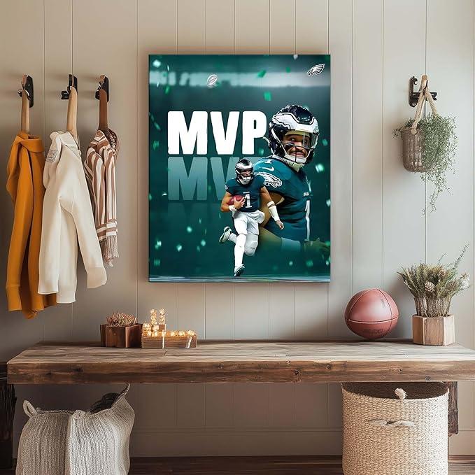 B.B.F MAKE 2025 Super Canvas Bowl Wall Art Champions MVP Hurts Canvas Wall Decor Eagles Poster Print Philadelphia Sports Star Picture Gift Modern Bedroom Living Room Home Decoration, Framed 24x30inch