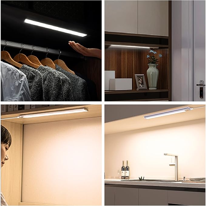 VST Hand Wave Activated Under Cabinet Lights Plug in, Closet Lights, Stepless Dimming Lighting for Kitchen Shelf Cupboard Closet Workbench (12in 3Pack 4000K)