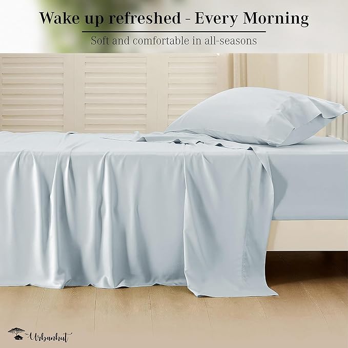 URBANHUT 800 Thread Count 100% Cotton Twin Size Sheets, Luxury 4 Piece Twin Bedsheets, Hotel Sheets Sateen Finish - Better Than Egyptian, 14" Elasticized Deep Pocket - Light Blue