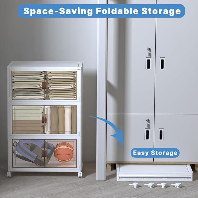 Extra Large Stackable Storage Bins with Lids&Wheels,165QT-55QT/14GAL*3Pack Collapsible Container Closet Organizers,Plastic Stackable Storage drawers for bedroom Dorm