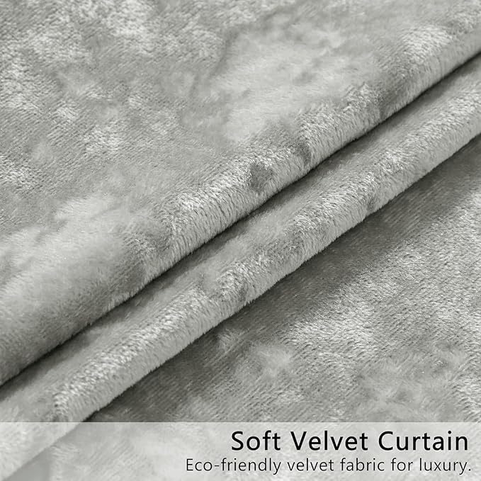 Silver Grey Crushed Velvet Curtains 52x108 inch Luxurious Thermal Insulated Soundproof Drapes for Living Room Bedroom Office Soft and Durable Light-Filtering Window Treatments, 2 Panels