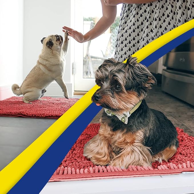 Muddy Mat® Shown on TV – Super Absorbent Microfiber Dog Door Mat for Muddy Paws, Non-Slip Washable Pet Rug, Quick Dry Chenille Entryway Carpet, Machine Washable Indoor Outdoor mat, Red 59"x35"