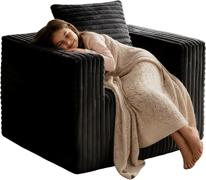 Single Cloud Sofa, Giant Bean Bag Chair with High Backrest & Wider Armrest, Foam Boneless Couch for Small Spaces, Comfy Furry Sofas with Pillows for Living Room, Bedroom, Apartment, Dorm, Office