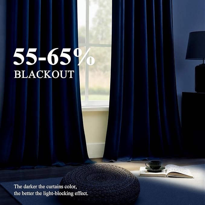 Navy Blue Velvet Blackout Curtains 84 Inches for Bedroom, Room Darkening Drapes Super Soft Elegant Thermal Insulated Privacy Window Curtain for Living Room, Back Tab Rod Pocket, W52 X L84, 2 Pcs