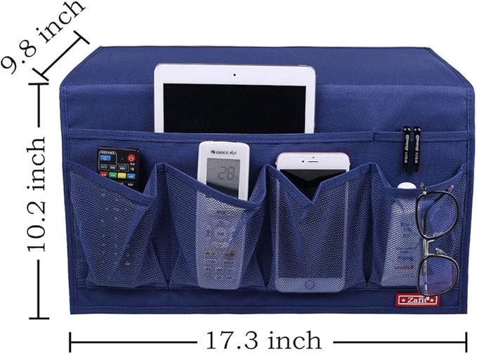 Zafit 6 Pockets Bedside Storage Organizer, Table cabinet Storage Organizer Bedside Organizer Caddy for Remotes Phone Glasses (6 Pockets-Blue)