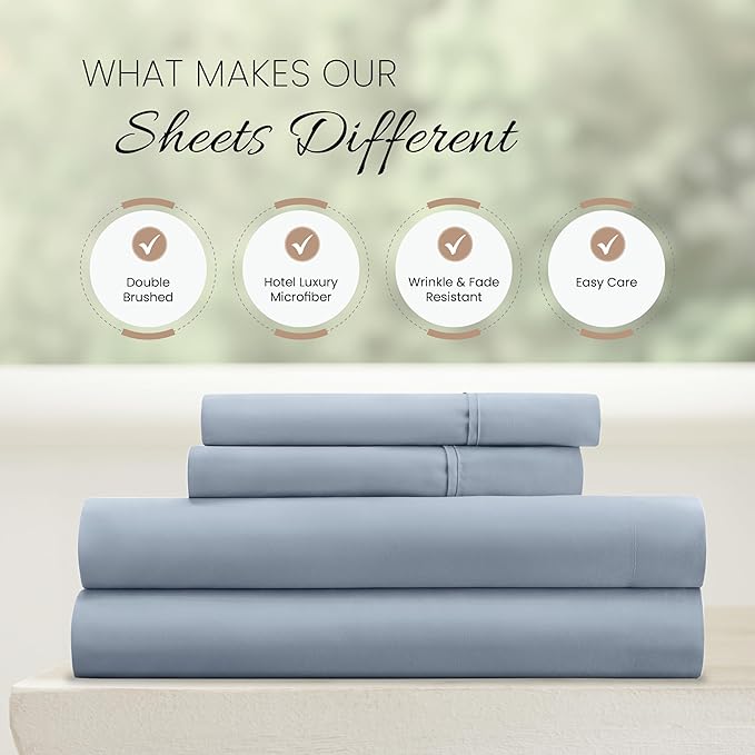 Linen Market Double-Brushed Microfiber King Sheet Set 4 Piece – Oeko-TEX Certified Ultra Soft & Wrinkle-Free - 16" Deep Pocket Sheets - Easy Care King Size - Light Blue