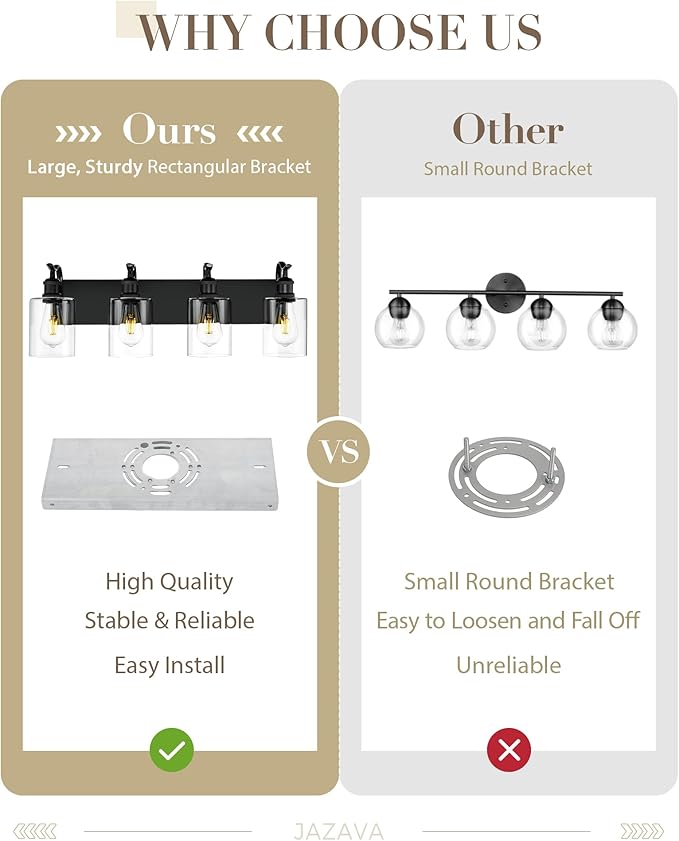 4-Light Black Bathroom Light Fixture Over Mirror, Modern Vanity Light, Clear Glass Wall Sconce, VL01BK-4