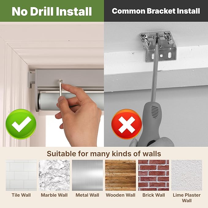 HESTIA No Drill Cordless Blackout Roller Shades Screwless Waterproof Shower Window Blinds, Auto-Retraction Easy Install Blind for Bathroom/Kitchen/Office/Exterior, Grey, 25.5" W x 54" H