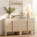 WAMPAT 6 Drawer Dresser for Bedroom, 2 in 1 63" Wide Mid Century Modern Wide Chest of Drawer, Wood Tall Nightstand with Curved Edge Handles, Closet Dresser TV Stand for Bedroom, Beige