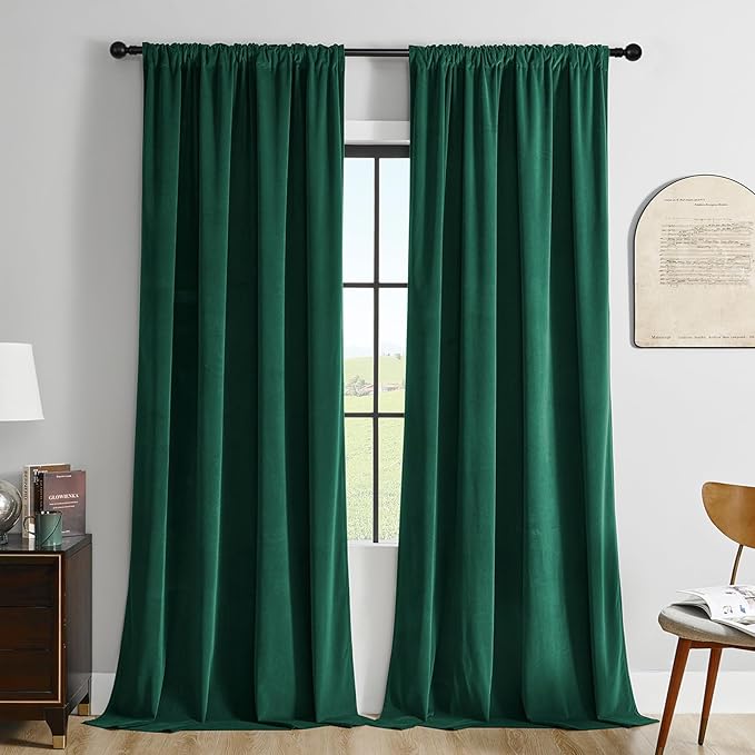 Joydeco Customized Velvet Curtains for Bedroom & Living Room, Heavy Duty Luxury Thermal Insulated Dark Green Velvet Curtains Rod Pocket 1 Panel, Custom Size