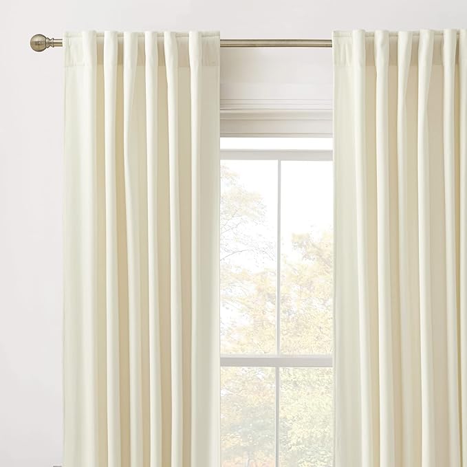 RYB HOME Super Soft Velvet Curtains for Living Room - Energy Saving Curtain Panels Soft Luxury Privacy Window Covering for Studio Home Theatre, Cream White, W52 x L96 inches, 2 Panels