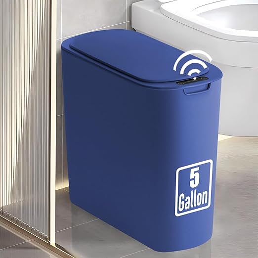 TIPGO 5 Gallon Motion Senor Bathroom Trash Can with Lid, Automatic Garbage Can Touchless, Smart Plastic Waste Basket for Narrow Spaces, Bathroom, Office, Bedroom, Living Room (Blue)