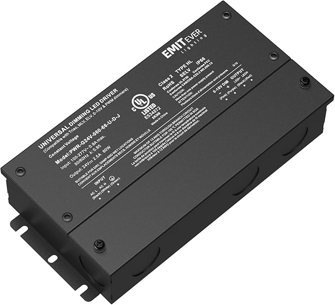 EMITEVER 60W Dimmable LED Driver, 24V Triac Dimmable Power Supply, AC to DC Transformer for LED Light, Compatible with Lutron and Leviton Dimmer, Waterproof IP67 and UL Listed, Class 2