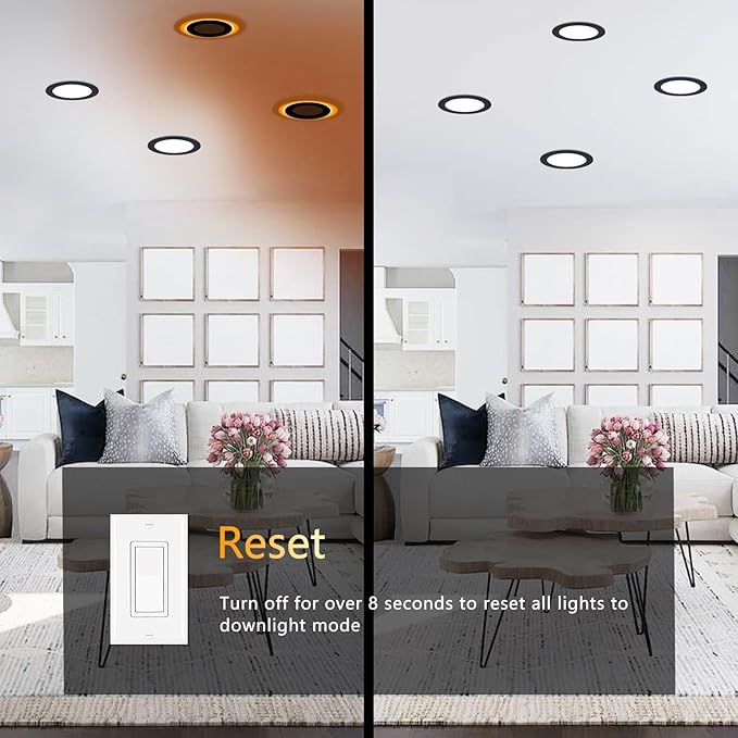 CycevSun 24 Pack Black Recessed Lights 6 Inch with Night Light, Canless Ultra Thin Wafer Downlight Indoor Outdoor Exterior Soffit, Dimmable & 5 Color Selectable, 12W, ETL Listed