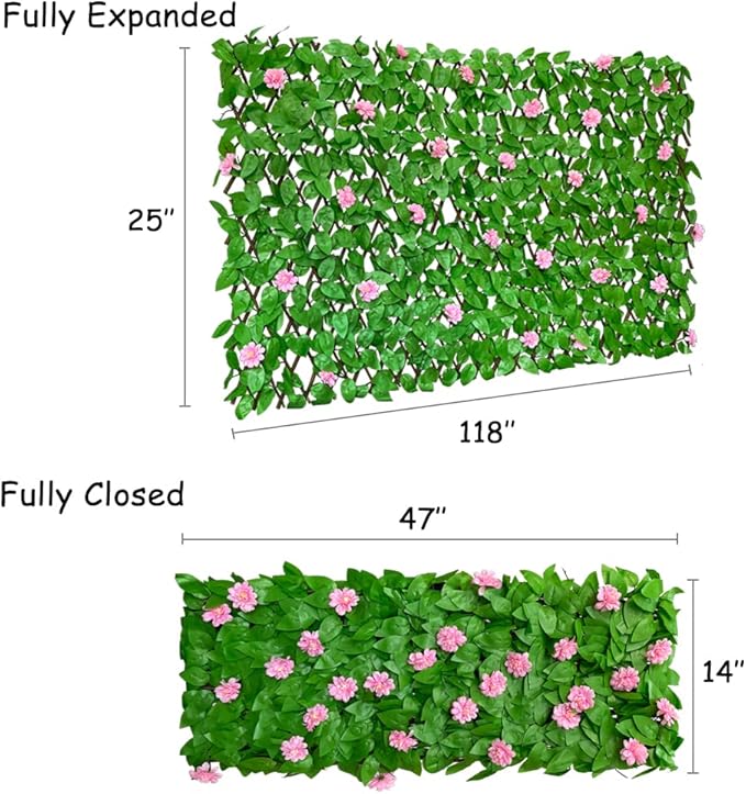 GLANT Expandable Fence Privacy Screen for Balcony Patio Outdoor,Decorative Faux Ivy Fencing Panel,Artificial Hedges (Single Sided Leaves) (2, HongGuo)