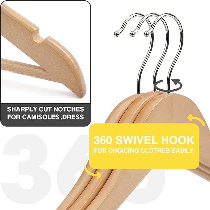 Wooden Hangers Clothes Hangers Slim Wood Hanger Coat Hanger for Closet,Hanger with Extra Smooth Finish,Hangers for Shirt Suit Dress 20 Pack Natural