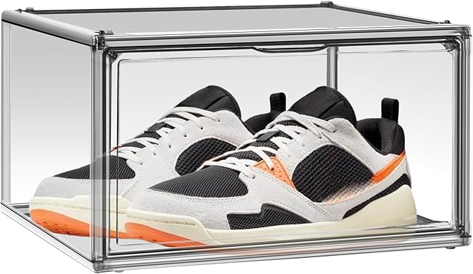 1 Pack Shoe Organizers Storage Boxes for Closet Size 12.5 Shoe Box Clear Stackable Storage Bins with Lids, Under Bed Shoe Containers for Entryway, Grey