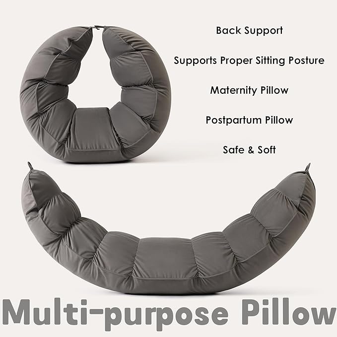 Peallow(Pat. Pend) – Long Round Body Pillow for Adults, Bolster Pillow for Sleeping, Soft and Supportive Pillow for Sleeping & Lumbar Support (Urban Grey, 59")