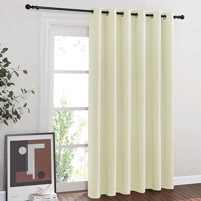 NICETOWN Blackout Sliding Door Curtain 84 inches Long, Grommet Patio Door Curtain & Drape Room Divider Sound & Light Blocking Privacy Thermal Drapes for Living Room (Beige, W80 x L84, 1 Panel)