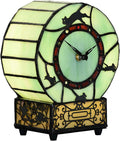 Bieye L10970 Cat and Mouse Tiffany Style Stained Glass Desk Clock Table Lamp for Home Decor (Green)