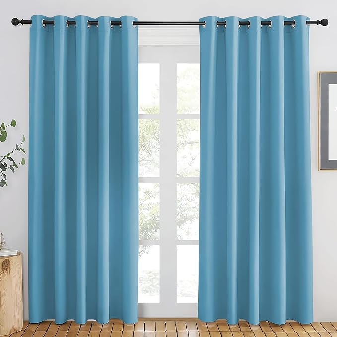 NICETOWN Teal Blue Blackout Curtains 84 inch Length, Grommet Top Room Darkening Drapes for Bedroom Living Room, Light Blocking Window Covering for Privacy (W66 x L84 Inch, 1 Panel)