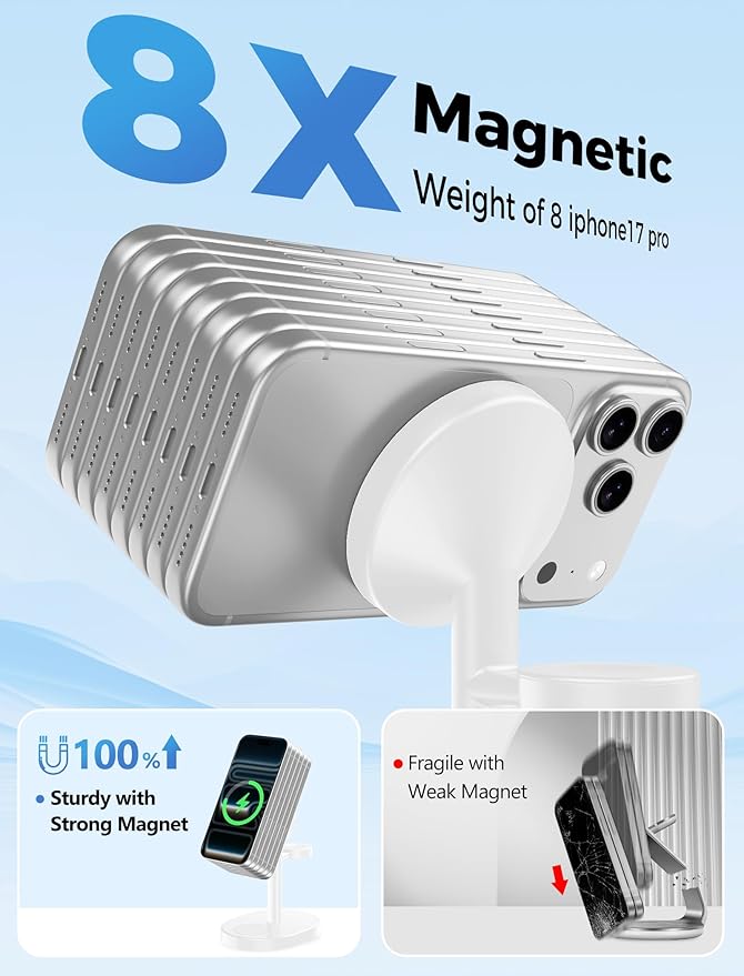 2026 3 in 1 Wireless Charging Station for Apple MagSafe Charger, 15W Fast Mag-Safe Charger Stand for iPhone 17 16 15 14 13 12 Apple Watch AirPods Compatible with MagSafe, White