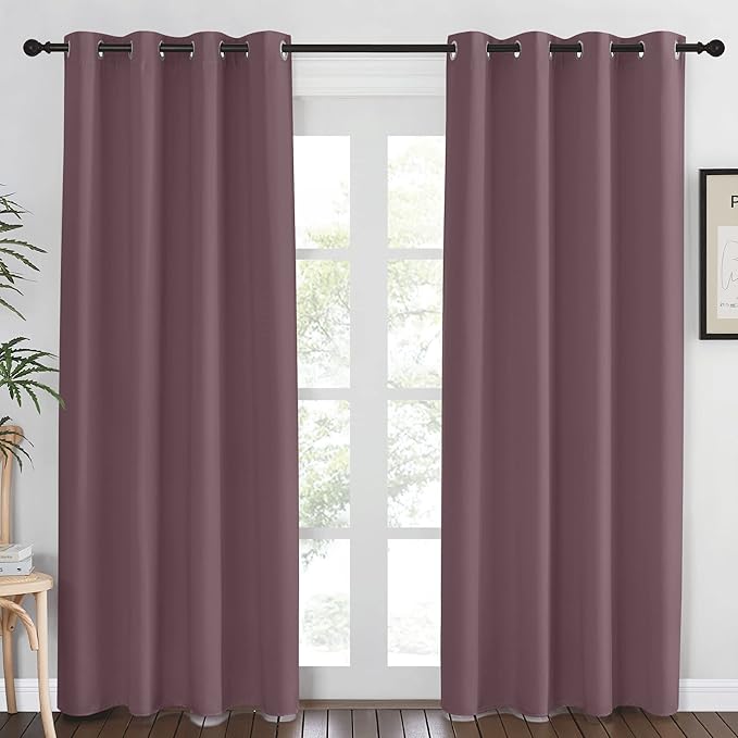 NICETOWN Blackout Dry Rose Curtain 84 inches Long for Bedroom - Thermal Insulated Grommet Room Darkening Window Treatment Sound Dampening Drape for Living Room (W52 x L84, 1 Panel)