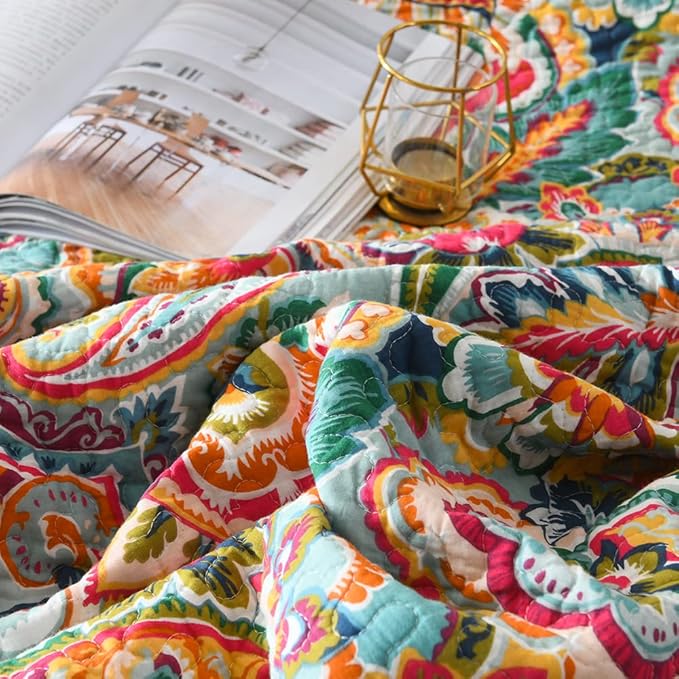 Cotton Bedspread Quilt Sets, Reversible Bedding Coverlet Sets Comforter, Gorgeous Red Floral Paisley Bedspread, Queen Size
