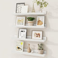 Fun Memories Picture Ledge Shelf, Solid Pine Wood Floating Shelves Set of 4, 16 Inches Nursery Book Shelves for Toys Storage, Kids Bookshelf Wall Mounted for Living Room Decor Photo Frames, White