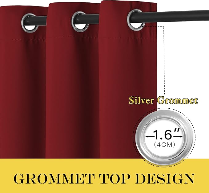 NICETOWN Room Darkening Blackout Red Curtain - (Burgundy Red) Home Decor Energy Smart Thermal Insulated Window Treatment Drape/Drapery for Kitchen, 52x63 Inch,1 Piece