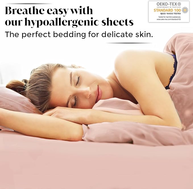 Luxury Bamboo Market | Queen Size Bed Sheet Set | 100% Viscose Made from Bamboo | Organically Grown | Ultra Soft | Cooling Sheets for Hot Sleepers | 17" Deep Pocket [Rose Quartz]