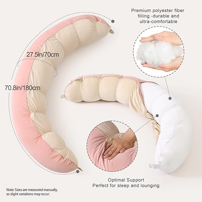 Peallow(Pat. Pend) – Long Round Body Pillow for Adults, Bolster Pillow for Sleeping, Soft and Supportive Pillow for Sleeping & Lumbar Support(Blush Pink,59")