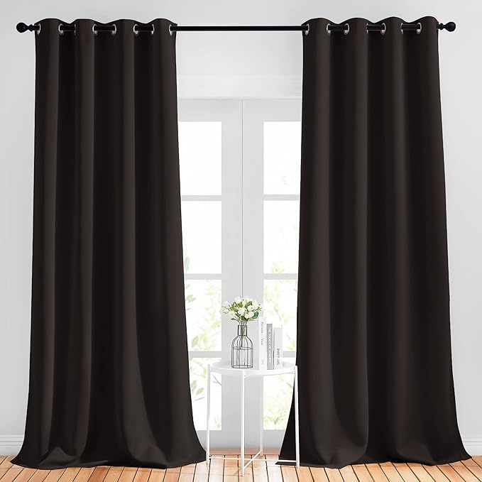 NICETOWN Blackout Curtains Panels for Window - Home Fashion Machine Washable Ring Top Thermal Insulated Solid Blackout Draperies for Kid's Room (2 Panels, 52 inches W x 95 inches, Toffee Brown)