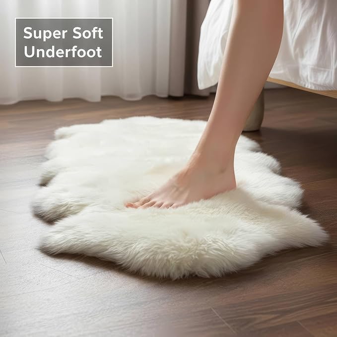 Real Sheepskin Rug 2' x 6' Double Pelt – Natural Genuine Sheep Skin for Bedside/Accent, Soft & Plush - Throw Rugs for Bench/Chair - All Natural Non-Dyed Color