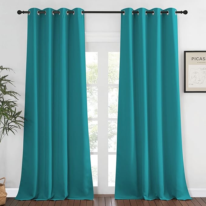 NICETOWN Blackout Curtains 120 inch Length for Sliding Glass Door, Grommet Thermal Insulated Room Darkening Sound Reducing Drapes for Room Divider, 1 Panel, W52 x L120, Peacock Teal