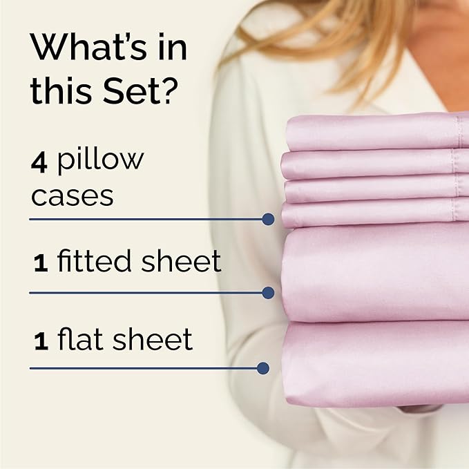 Cal King 6 Piece Sheet Set - Cooling & Breathable - Hotel Luxury Bedding, Includes Fitted Sheet for Women, Men, Kids and Teens - 1 Flat, 1 Fitted Sheet, 4 Pillowcases with Deep Pockets - Light Pink