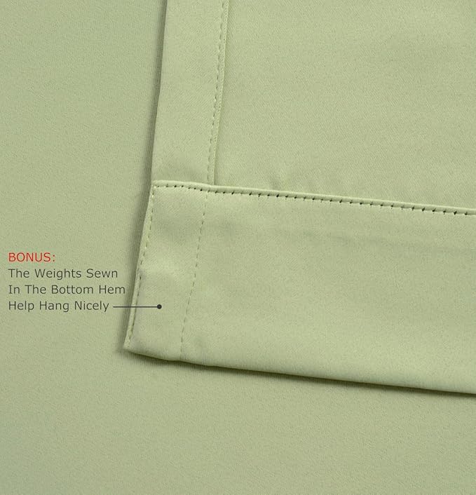 MIUCO Room Darkening Soild Grommets Blackout Curtains Panels for Doors Window Curtains 8 Eyelets Set of 2 52 Inch Wide 95 Inch Long Sage, Bonus 2 Tie Backs Included