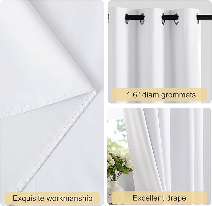 NICETOWN 100% Blackout Curtains Thermal Insulated Room Darkening Drapes Window Long Grommet Light Blocking Blackout Curtain for Living Room Bedroom, 1 Panel, 80 x 90 inch Length, Pure White